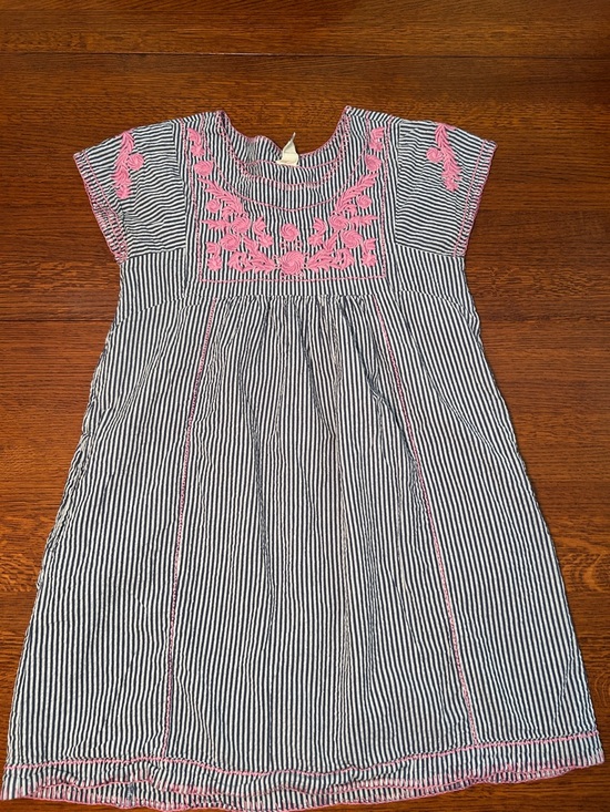 Sister Mary Dresses & Skirts - Striped Mini Dress with Pink Embroidery